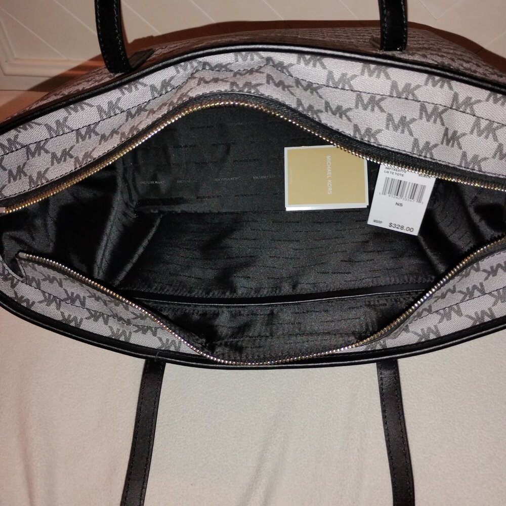 Michael Kors Emry Zip Top Tote - Large ,Black/Gray Monogram - Picture 10 of 14